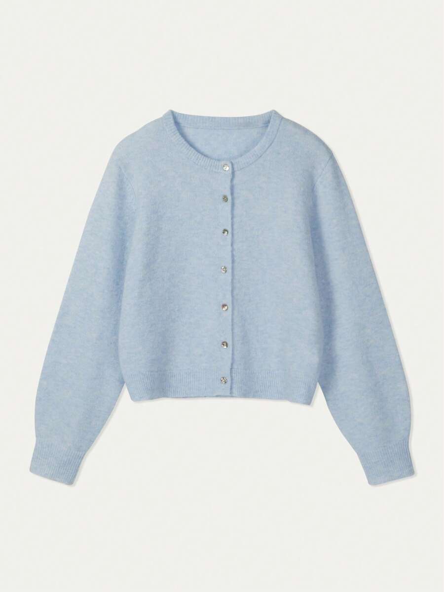 Damen Strickjacke Y2K Stil – Lässiger Rundhals Cardigan mit Knopfleiste für Alltag & Büro