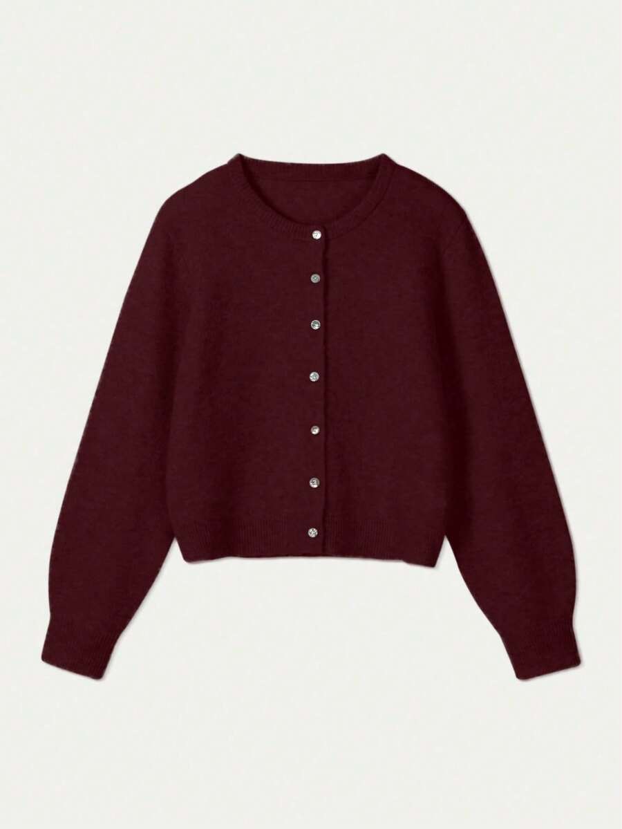Damen Strickjacke Y2K Stil – Lässiger Rundhals Cardigan mit Knopfleiste für Alltag & Büro