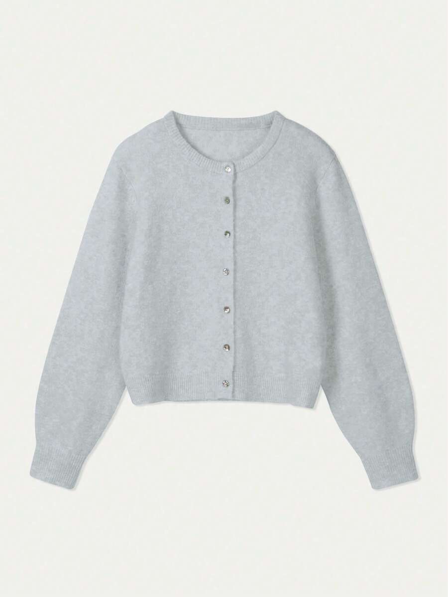Damen Strickjacke Y2K Stil – Lässiger Rundhals Cardigan mit Knopfleiste für Alltag & Büro