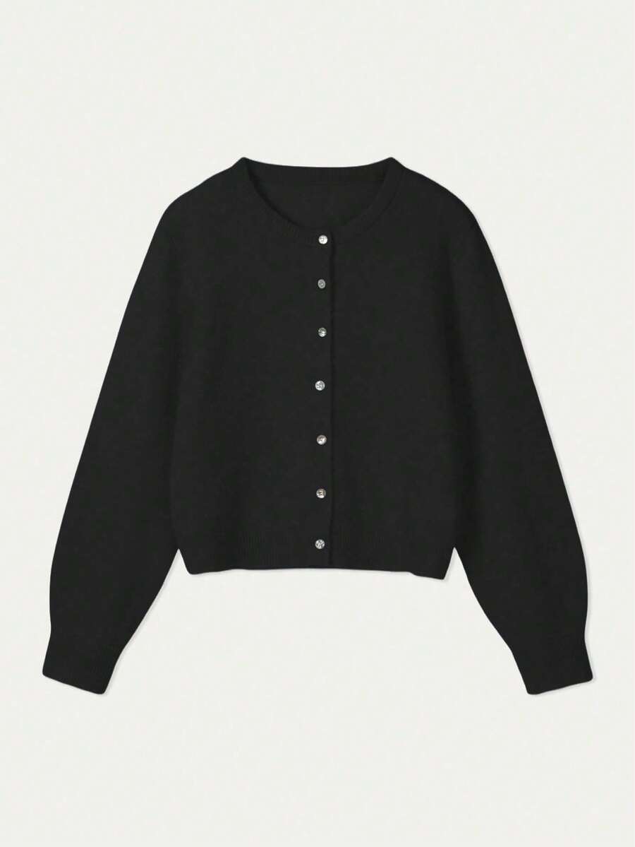 Damen Strickjacke Y2K Stil – Lässiger Rundhals Cardigan mit Knopfleiste für Alltag & Büro