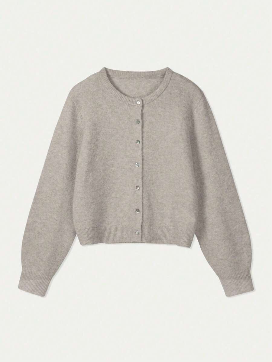 Damen Strickjacke Y2K Stil – Lässiger Rundhals Cardigan mit Knopfleiste für Alltag & Büro