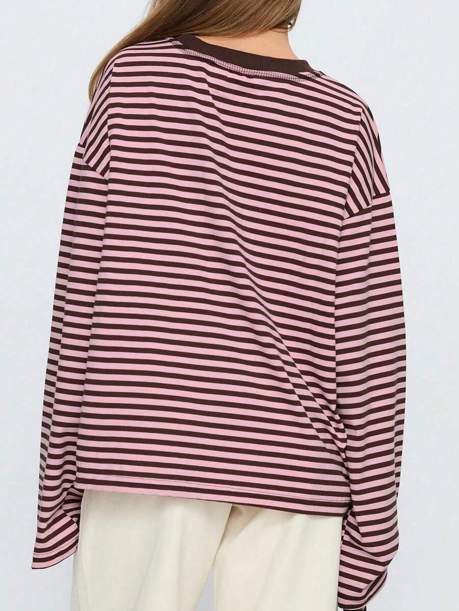 Damen Gestreiftes Top Rippstoff – Lässiges Kontrast-Shirt für Frühling & Herbst