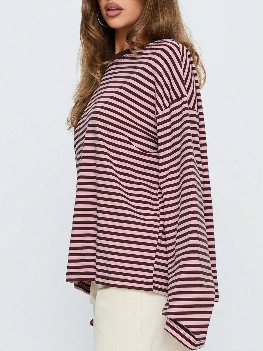 Damen Gestreiftes Top Rippstoff – Lässiges Kontrast-Shirt für Frühling & Herbst