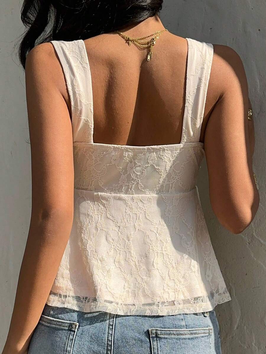 Damen Spitzen-Trägershirt Weiß – Lässiges Spitzenhemd für Alltag & Freizeit