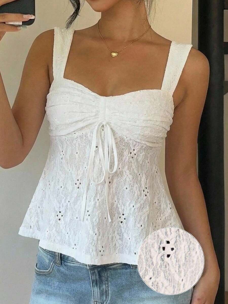 Damen Spitzen-Trägershirt Weiß – Lässiges Spitzenhemd für Alltag & Freizeit