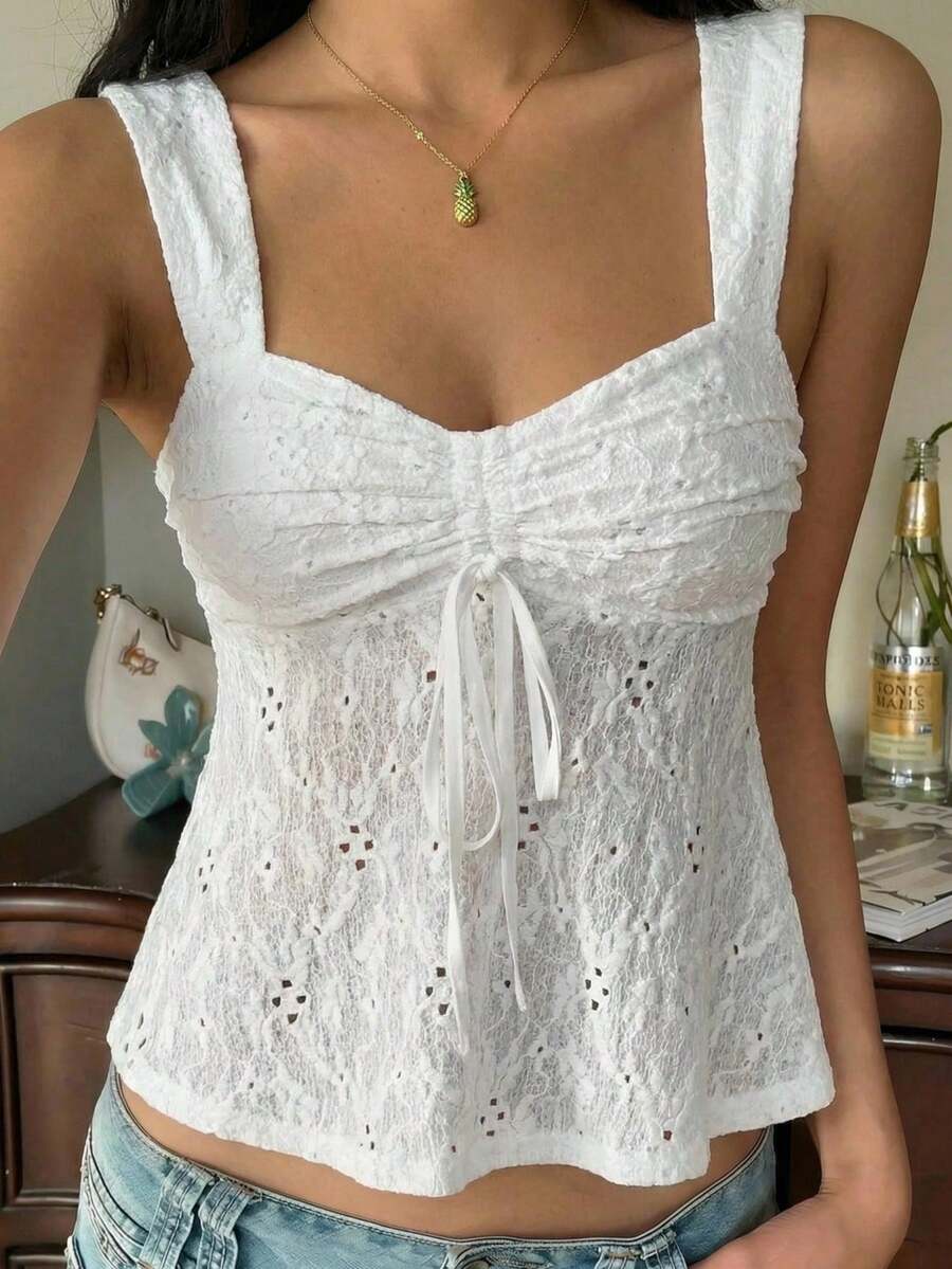 Damen Spitzen-Trägershirt Weiß – Lässiges Spitzenhemd für Alltag & Freizeit