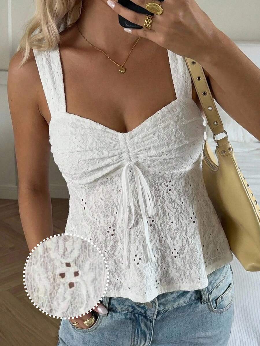 Damen Spitzen-Trägershirt Weiß – Lässiges Spitzenhemd für Alltag & Freizeit