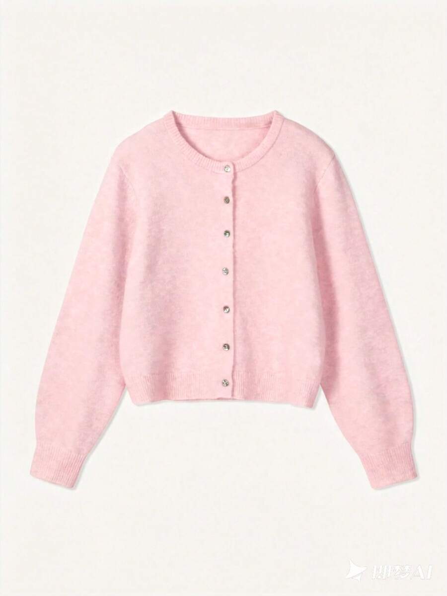 Damen Strickjacke Y2K Stil – Lässiger Rundhals Cardigan mit Knopfleiste für Alltag & Büro