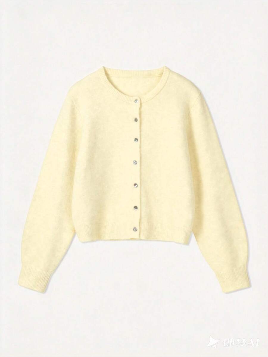 Damen Strickjacke Y2K Stil – Lässiger Rundhals Cardigan mit Knopfleiste für Alltag & Büro
