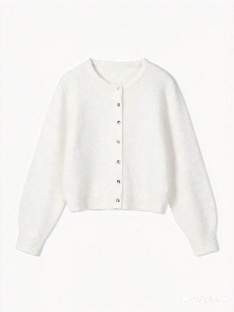 Damen Strickjacke Y2K Stil – Lässiger Rundhals Cardigan mit Knopfleiste für Alltag & Büro
