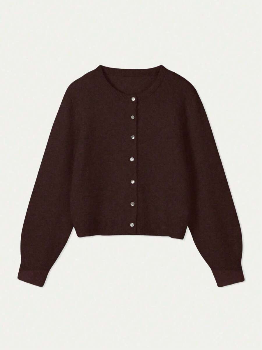 Damen Strickjacke Y2K Stil – Lässiger Rundhals Cardigan mit Knopfleiste für Alltag & Büro