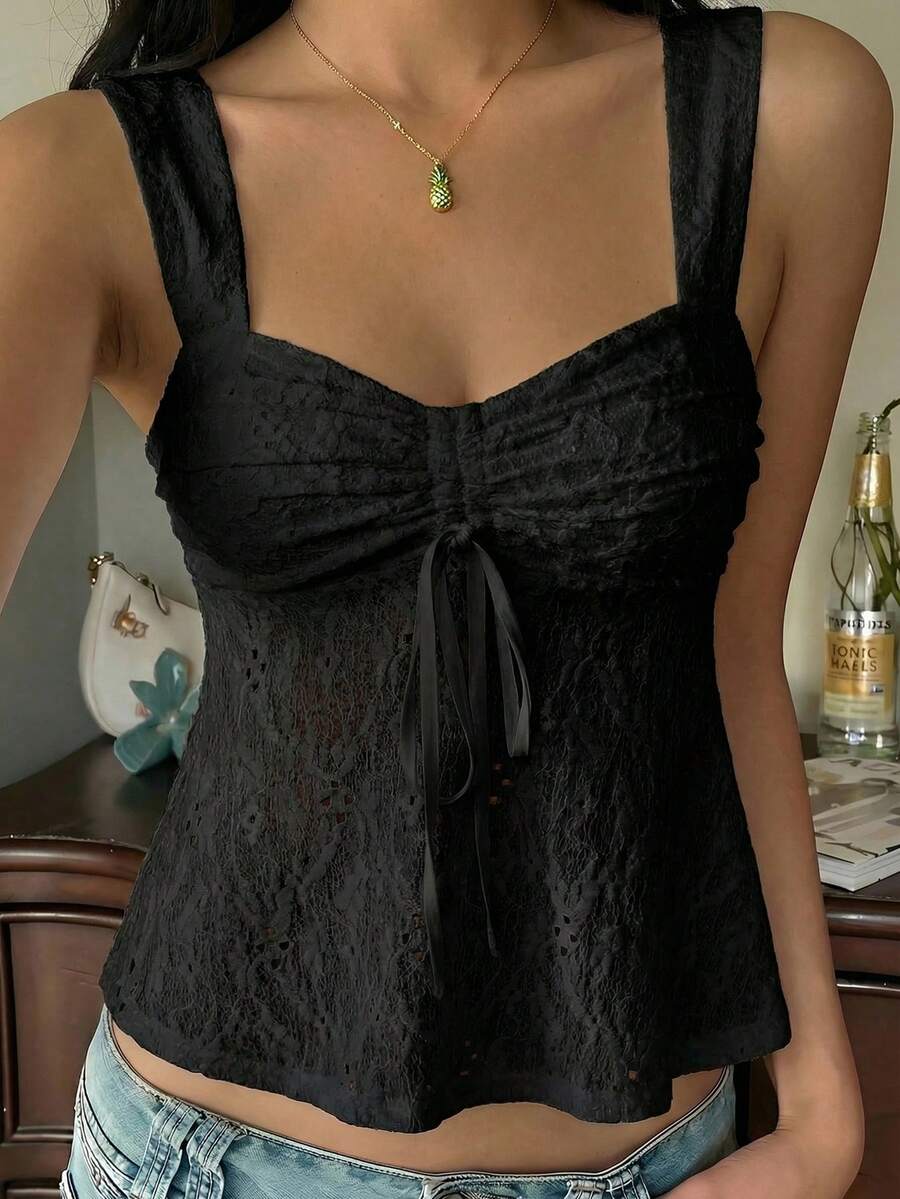 Damen Spitzen-Trägershirt Weiß – Lässiges Spitzenhemd für Alltag & Freizeit