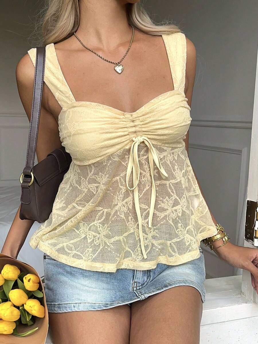 Damen Spitzen-Trägershirt Weiß – Lässiges Spitzenhemd für Alltag & Freizeit