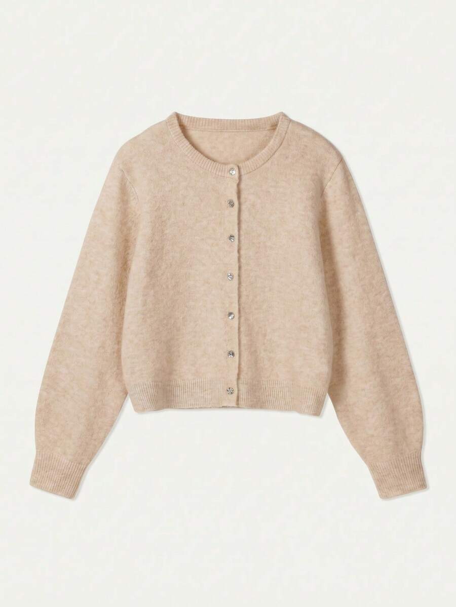 Damen Strickjacke Y2K Stil – Lässiger Rundhals Cardigan mit Knopfleiste für Alltag & Büro