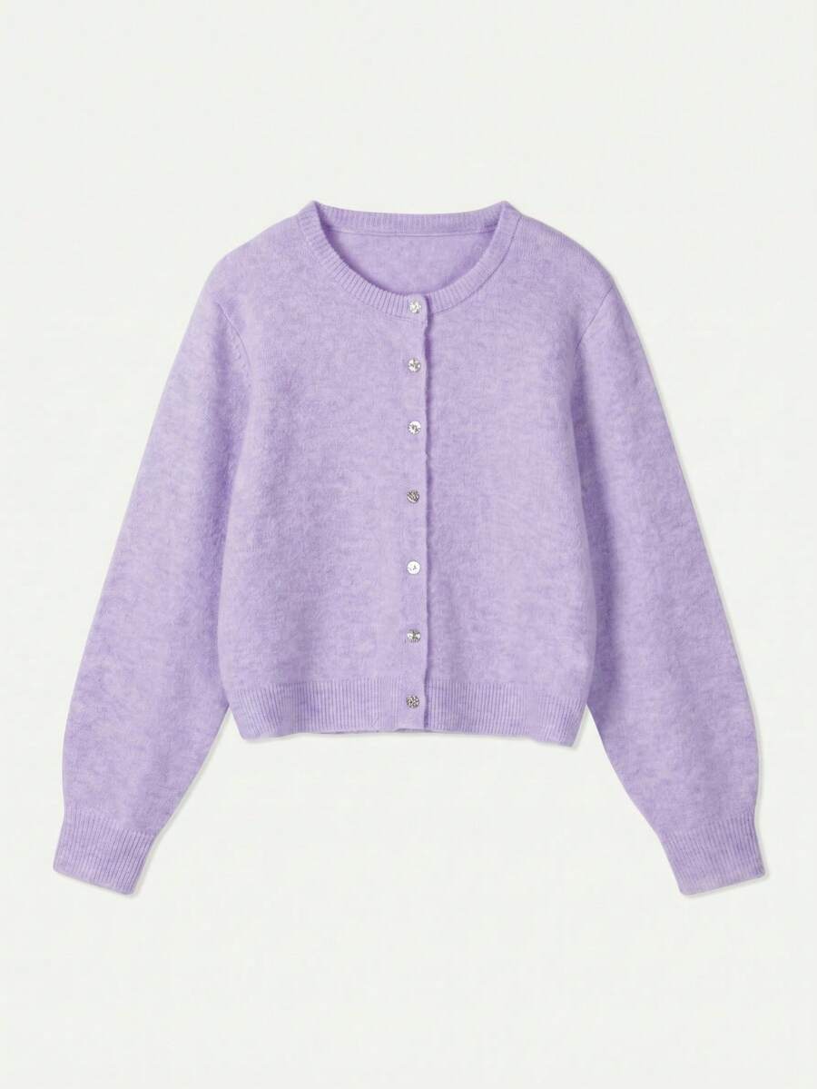 Damen Strickjacke Y2K Stil – Lässiger Rundhals Cardigan mit Knopfleiste für Alltag & Büro