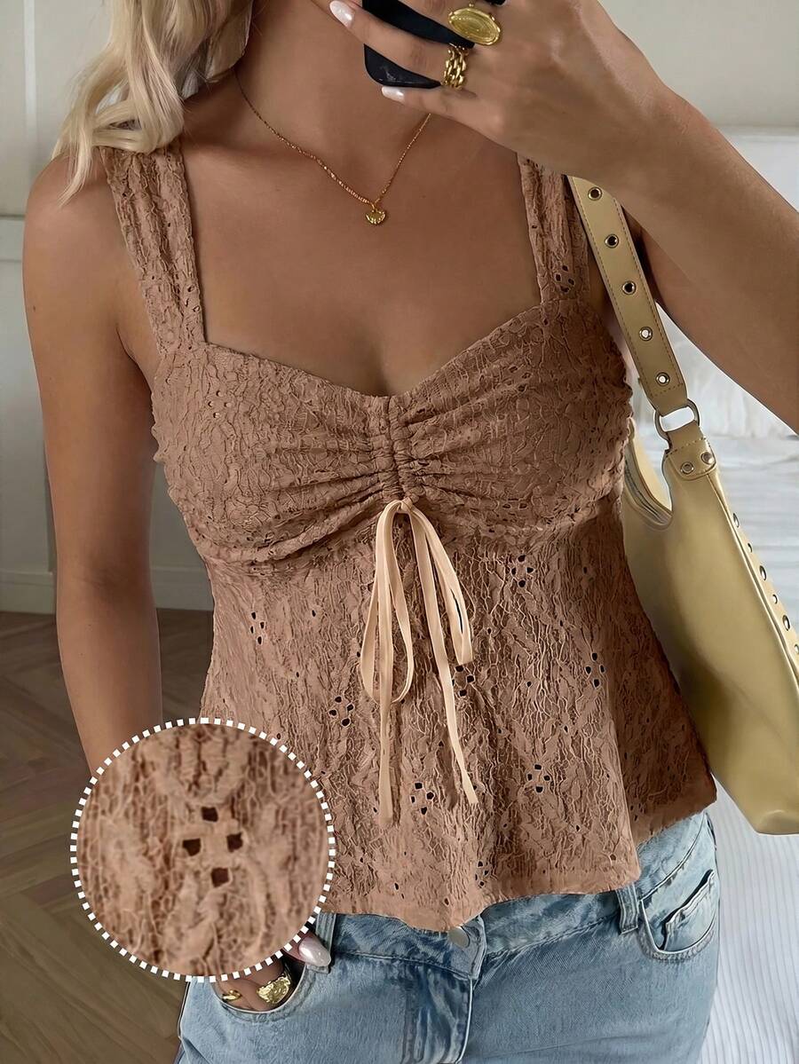 Damen Spitzen-Trägershirt Weiß – Lässiges Spitzenhemd für Alltag & Freizeit