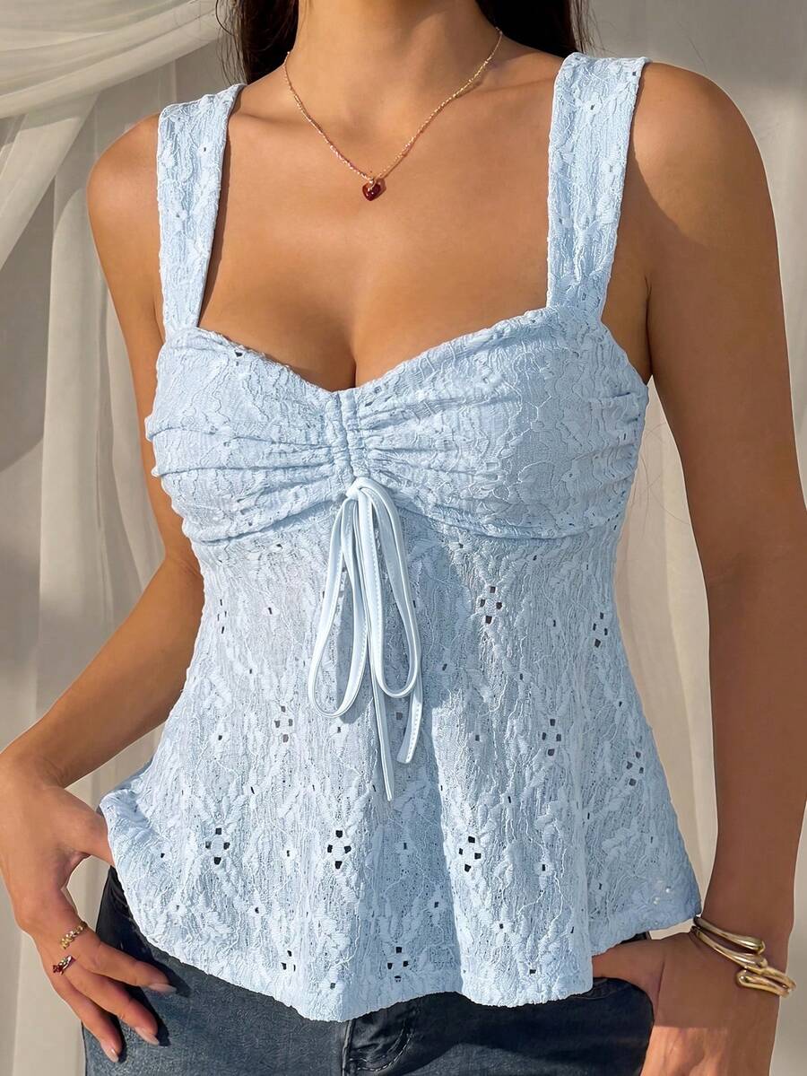 Damen Spitzen-Trägershirt Weiß – Lässiges Spitzenhemd für Alltag & Freizeit