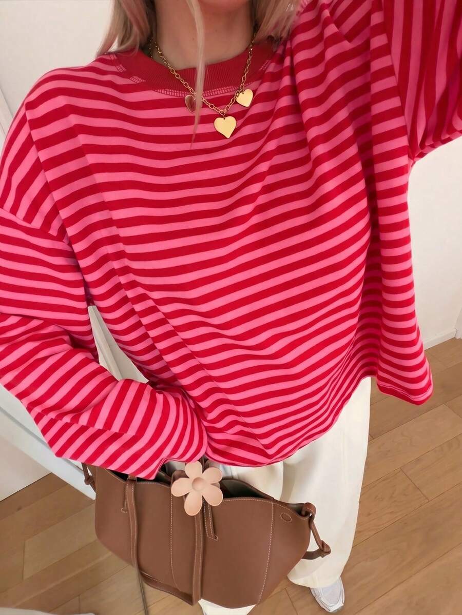 Damen Gestreiftes Top Rippstoff – Lässiges Kontrast-Shirt für Frühling & Herbst