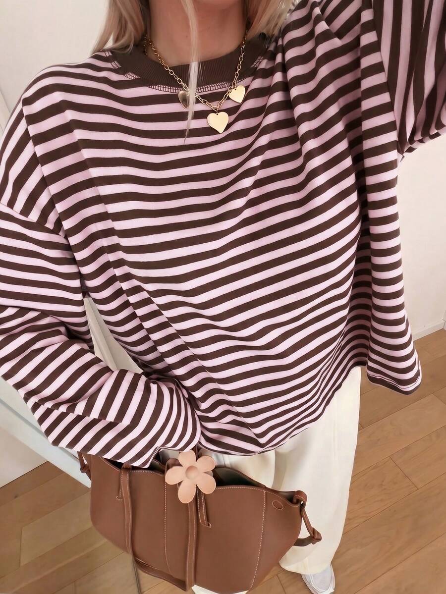 Damen Gestreiftes Top Rippstoff – Lässiges Kontrast-Shirt für Frühling & Herbst