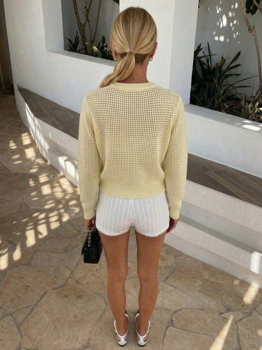 Damen Strickjacke Y2K Stil – Lässiger Rundhals Cardigan mit Knopfleiste für Alltag & Büro