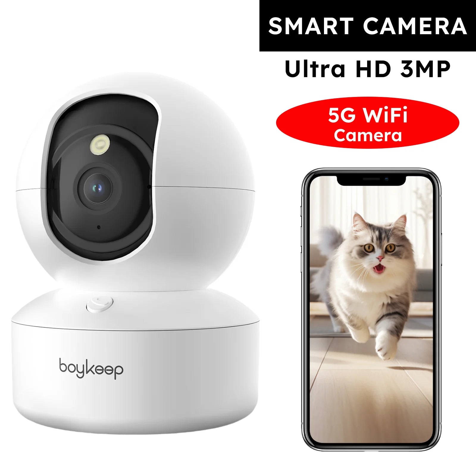 Boykeep 2K Hundekamera mit App – WiFi Innenkamera, 360° Schwenk, Nachtsicht