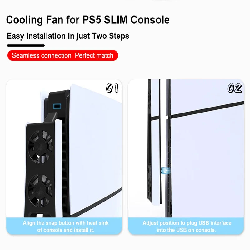Gaming-Kühlerlüfter für PS5 Slim – LED, Geräuscharm