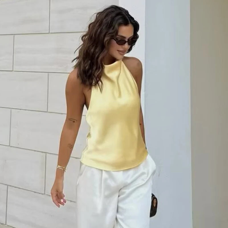 HXAO Satin Top mit Rückenausschnitt für Damen