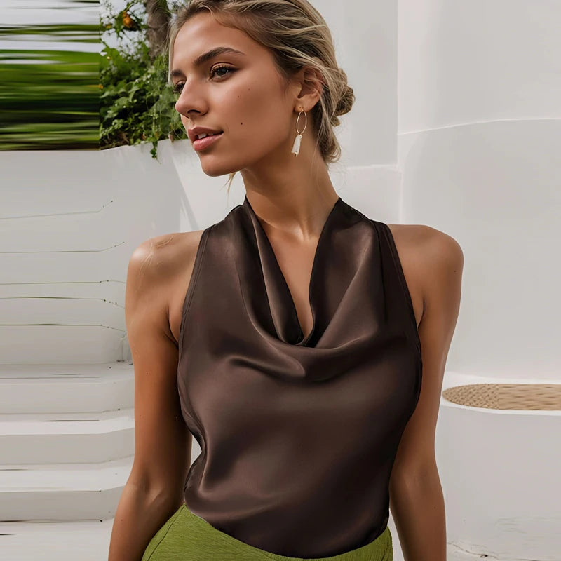 HXAO Satin Top mit Rückenausschnitt für Damen