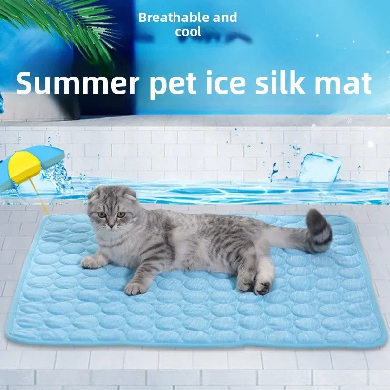 Sommer-Haustier-Kühlmatte: Atmungsaktive Eisseide, waschbares Haustierbett, langlebiges Hunde- und Katzenkissen für Zuhause und Outdoor