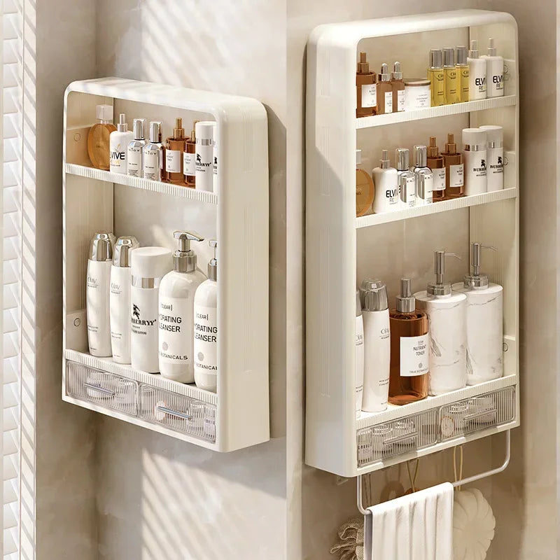 Badezimmer-Aufbewahrungsregal, Badezimmer-Waschtisch, nicht perforiert, zur Wandmontage, Aufbewahrungsregal für Hautpflegeprodukte, Badezimmer-Organizer
