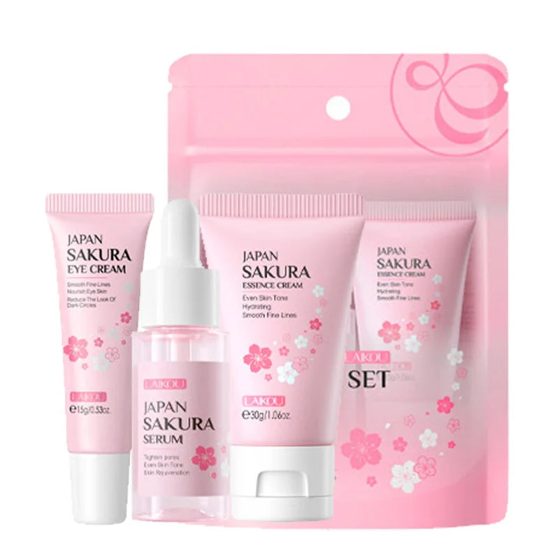 LAIKOU Vitamin C Hautpflege-Sets 3-teilig Gesichtscreme Serum Augencreme Feuchtigkeitsspendend Anti-Falten Gesichtspflege-Kit