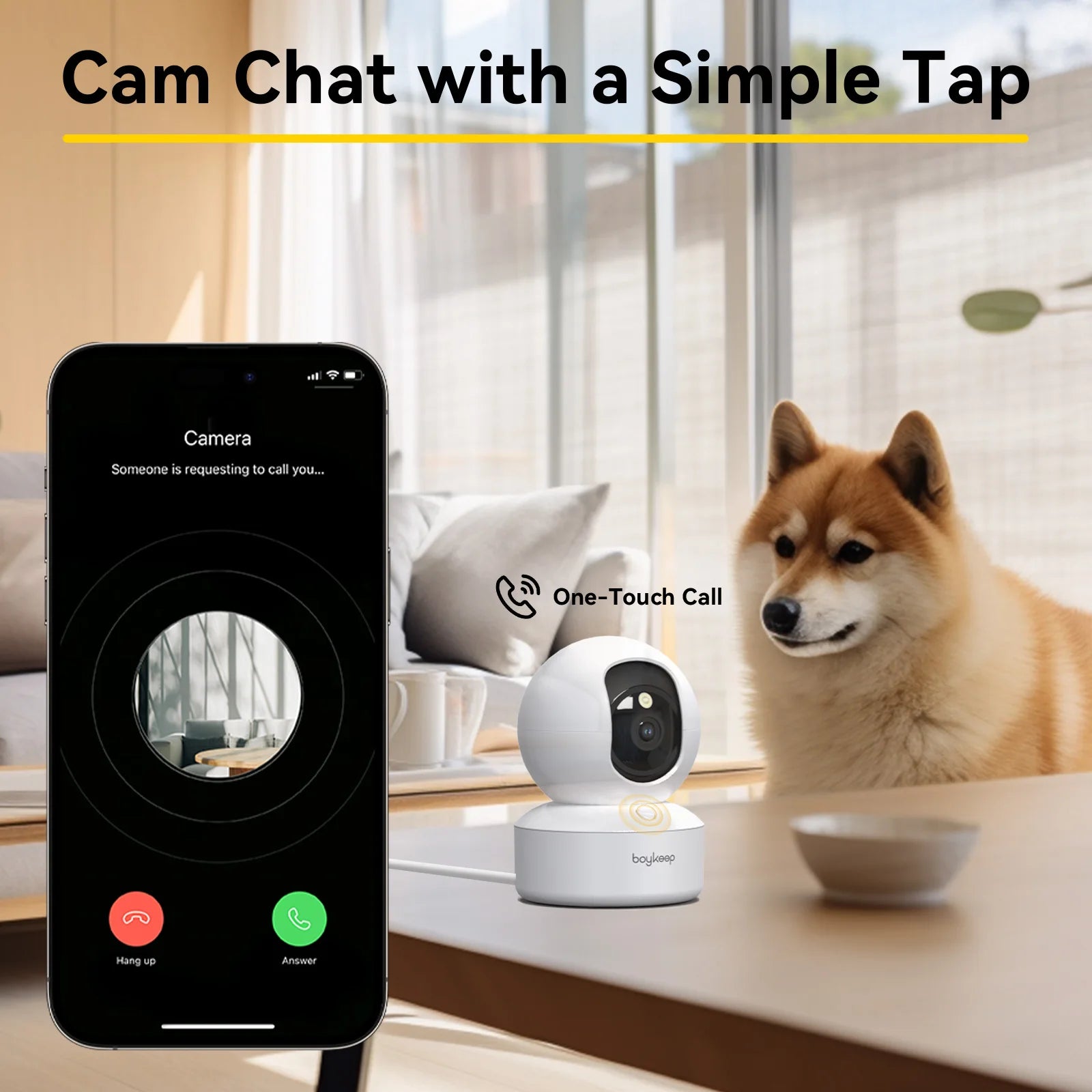 Boykeep 2K Hundekamera mit App – WiFi Innenkamera, 360° Schwenk, Nachtsicht