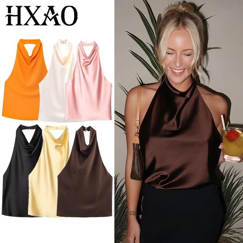 HXAO Satin Top mit Rückenausschnitt für Damen
