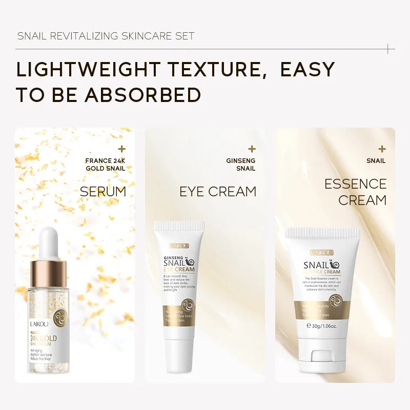 LAIKOU Vitamin C Hautpflege-Sets 3-teilig Gesichtscreme Serum Augencreme Feuchtigkeitsspendend Anti-Falten Gesichtspflege-Kit