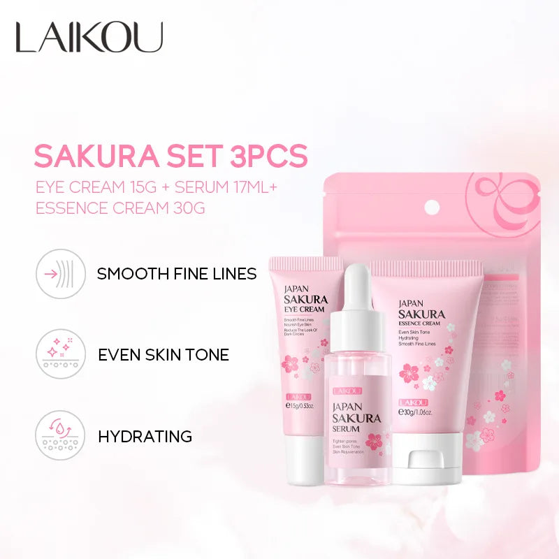 LAIKOU Vitamin C Hautpflege-Sets 3-teilig Gesichtscreme Serum Augencreme Feuchtigkeitsspendend Anti-Falten Gesichtspflege-Kit