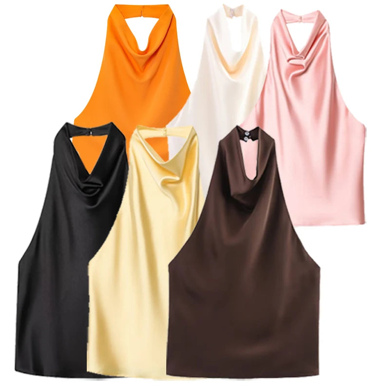 HXAO Satin Top mit Rückenausschnitt für Damen