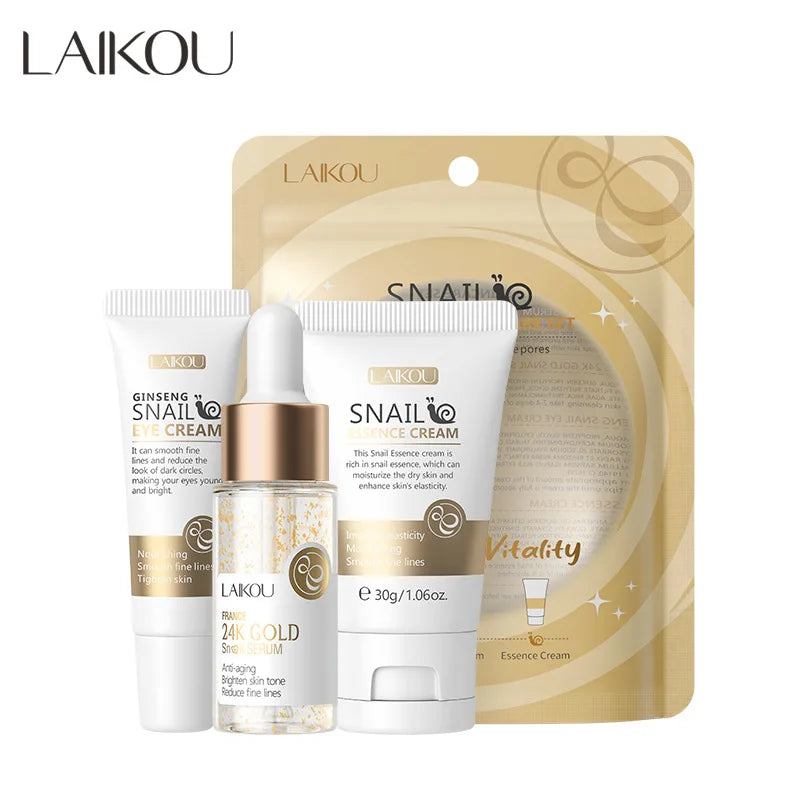 LAIKOU Vitamin C Hautpflege-Sets 3-teilig Gesichtscreme Serum Augencreme Feuchtigkeitsspendend Anti-Falten Gesichtspflege-Kit