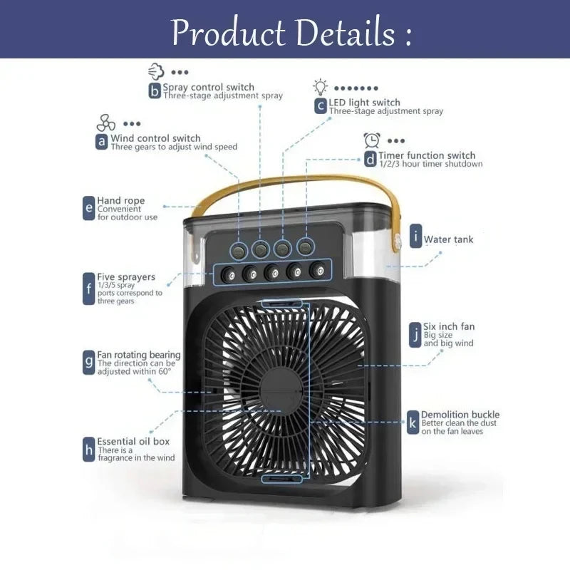 3-in-1 Ventilator &amp; Luftbefeuchter mit LED-Licht
