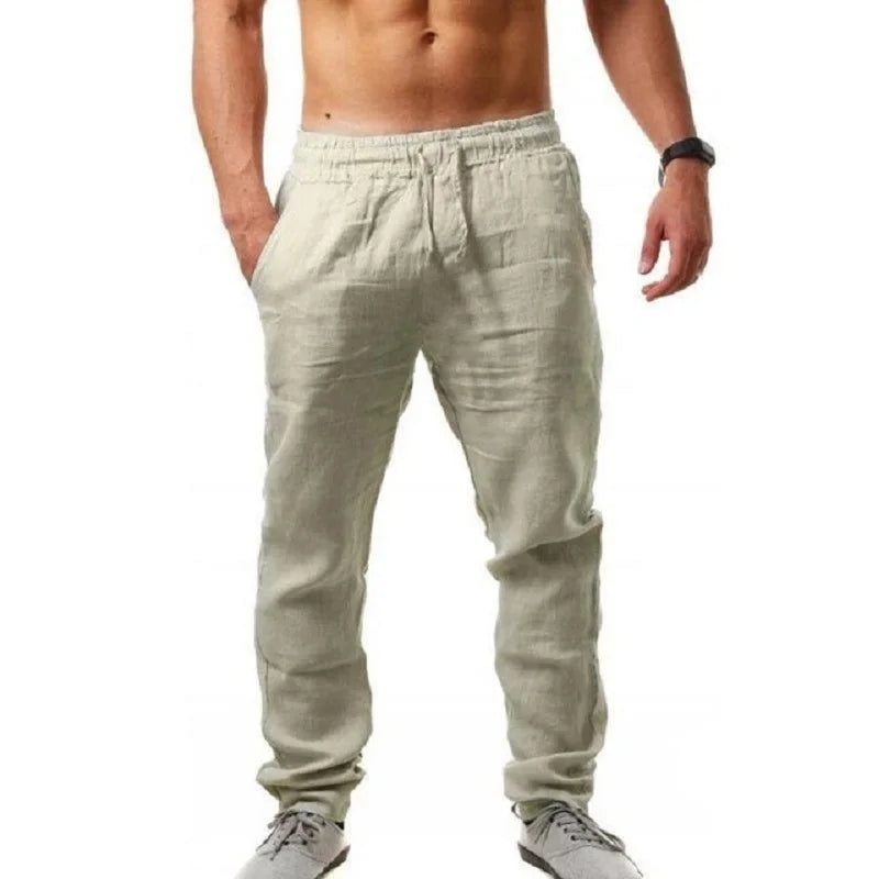 Männer Baumwolle Leinen Hosen Männlichen Herbst Neue Atmungsaktive Einfarbig Leinen Hosen Fitness Streetwear S-3XL