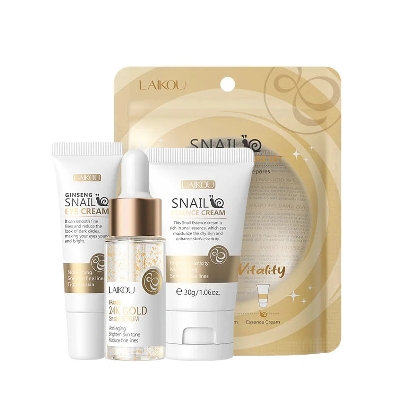 LAIKOU Vitamin C Hautpflege-Sets 3-teilig Gesichtscreme Serum Augencreme Feuchtigkeitsspendend Anti-Falten Gesichtspflege-Kit