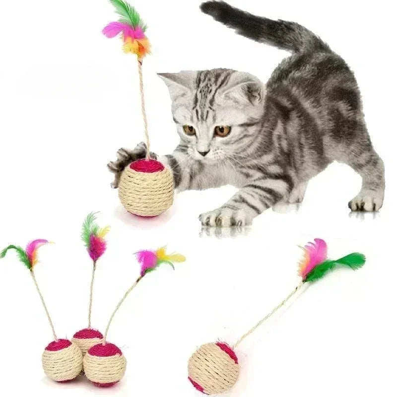 Katzenspielzeug Sisalball mit Feder – Interaktives Kratzspielzeug für Katzen & Kätzchen