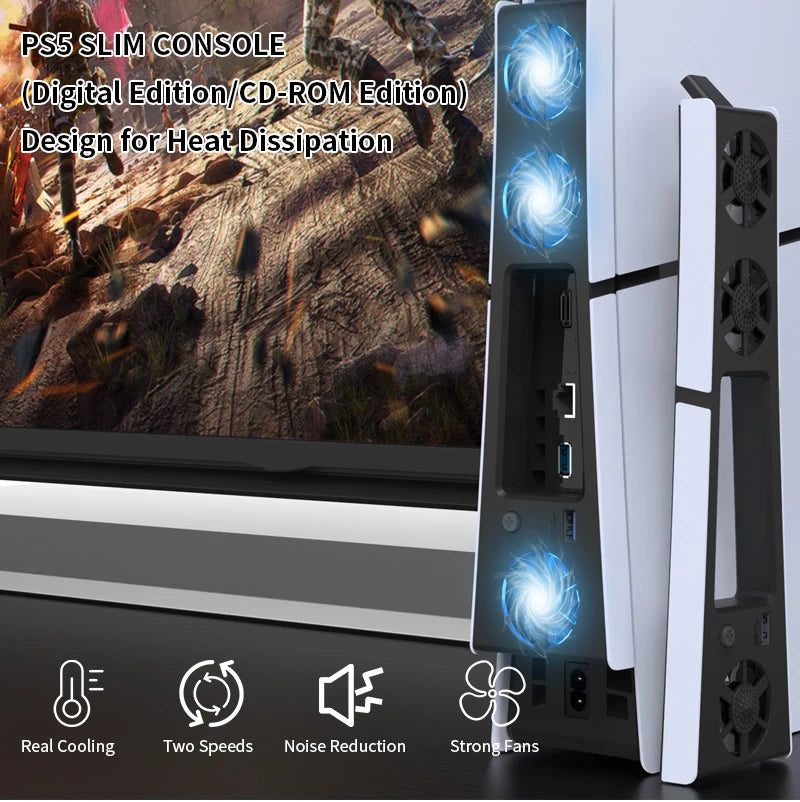 Gaming-Kühlerlüfter für PS5 Slim – LED, Geräuscharm