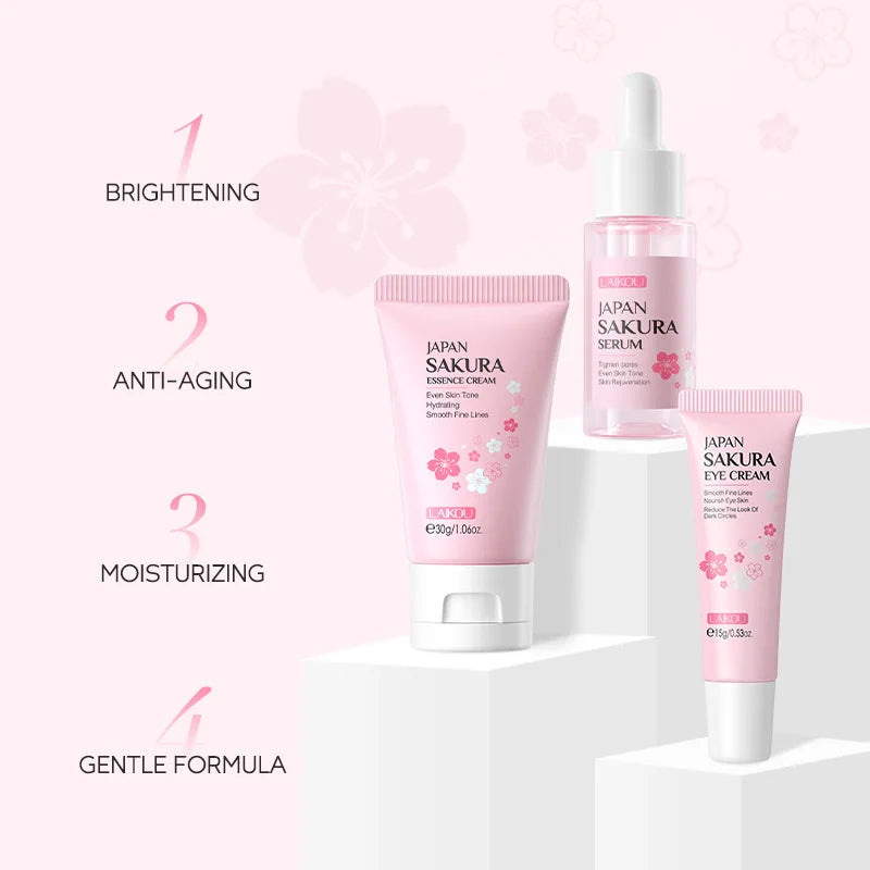 LAIKOU Vitamin C Hautpflege-Sets 3-teilig Gesichtscreme Serum Augencreme Feuchtigkeitsspendend Anti-Falten Gesichtspflege-Kit