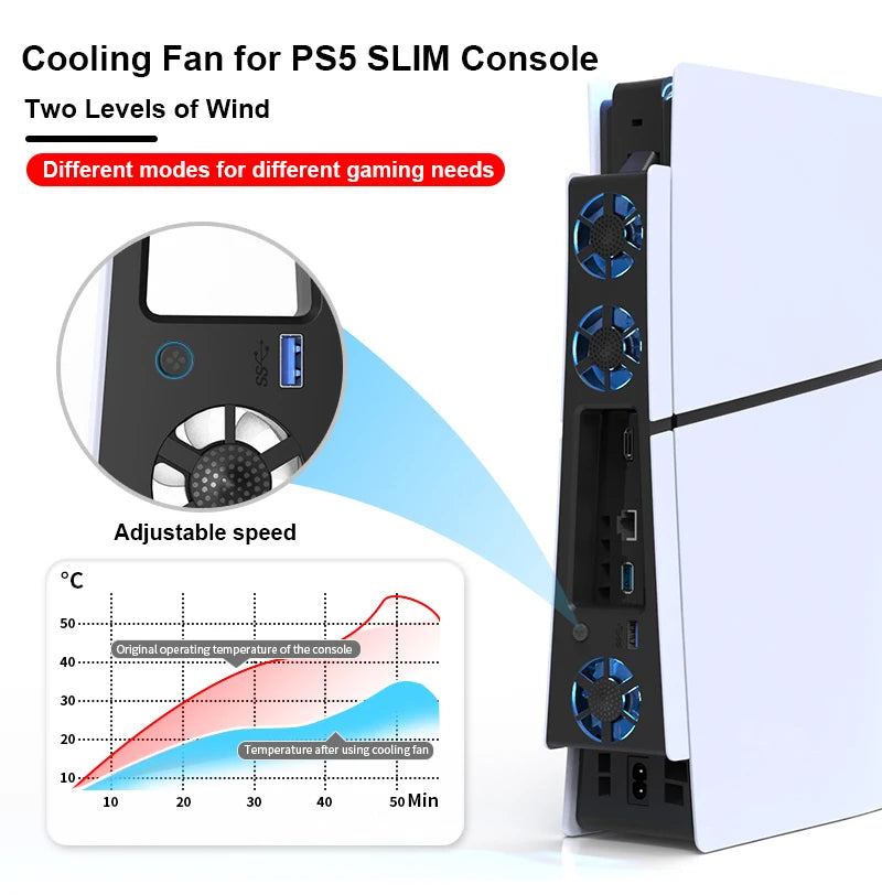 Gaming-Kühlerlüfter für PS5 Slim – LED, Geräuscharm