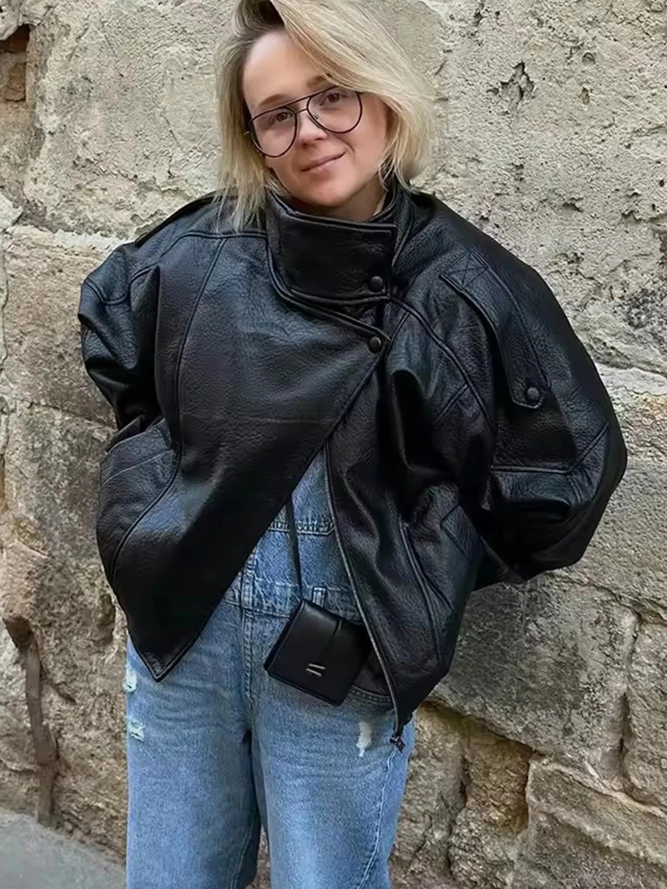TFMLN Kunstleder-Jacke für Damen