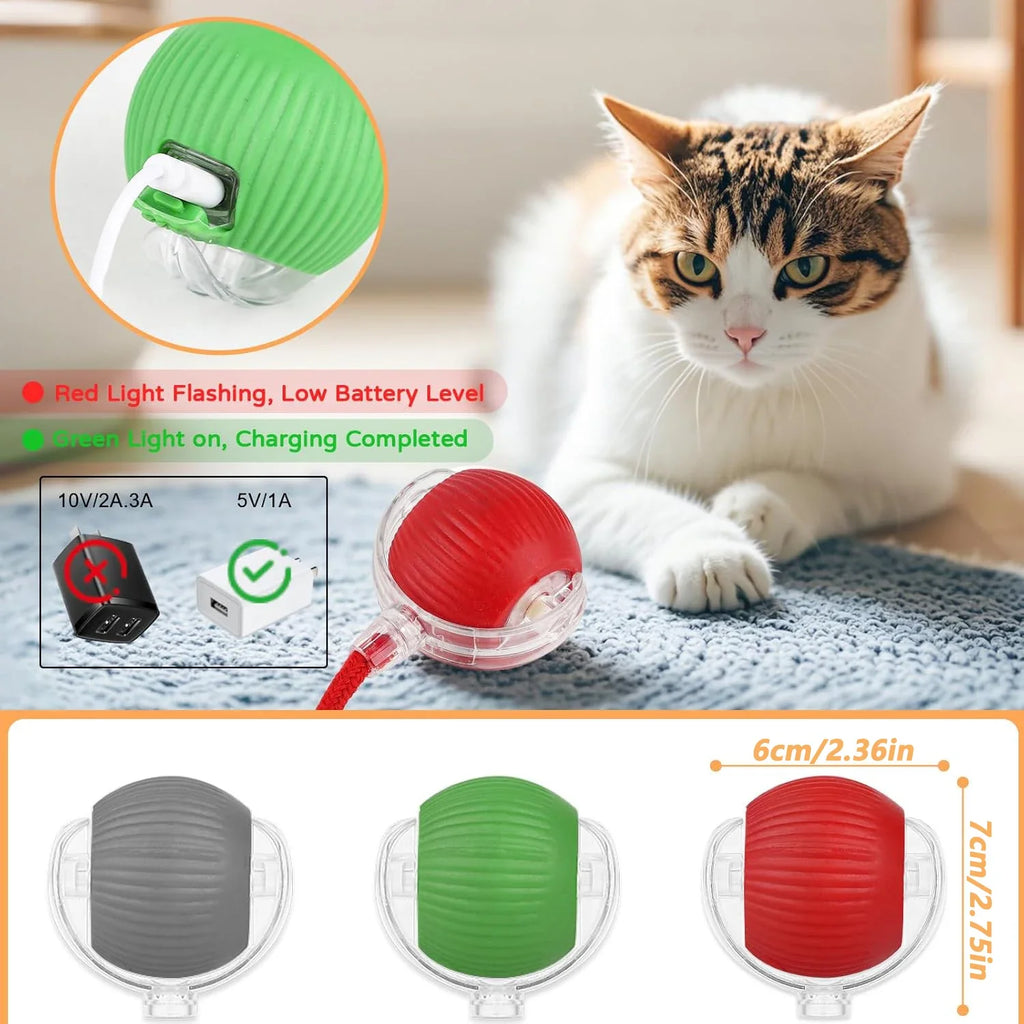 iLMH 1/2 Stück Interaktiver Katzenball, automatisch rollender Ball mit Kunstfellschwanz, wiederaufladbares intelligentes elektrisches Haustierspielzeug, Haustierspielzeug, das Maus imitiert