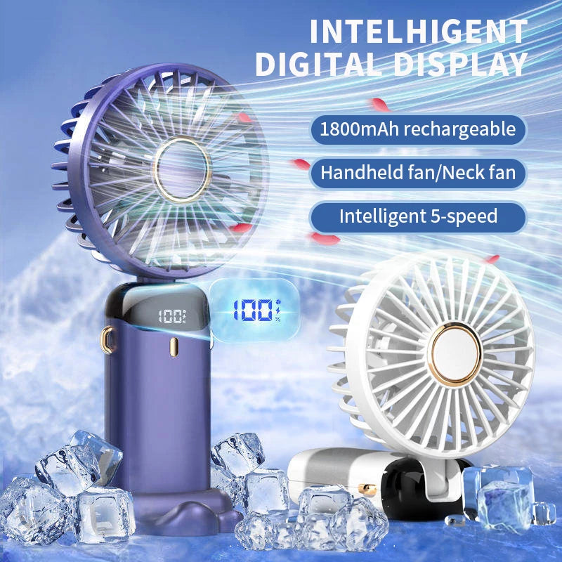 Tragbarer Mini-Handventilator – Faltbar, 5 Geschwindigkeiten, USB Wiederaufladbar