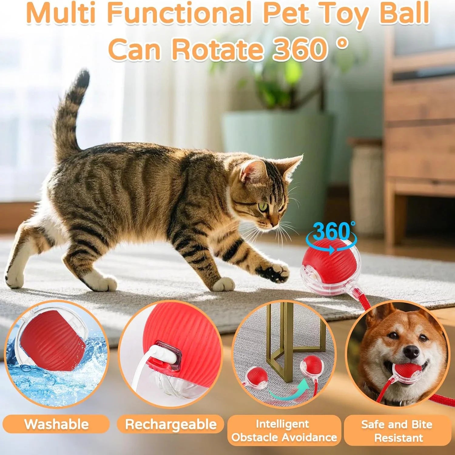 iLMH 1/2 Stück Interaktiver Katzenball, automatisch rollender Ball mit Kunstfellschwanz, wiederaufladbares intelligentes elektrisches Haustierspielzeug, Haustierspielzeug, das Maus imitiert