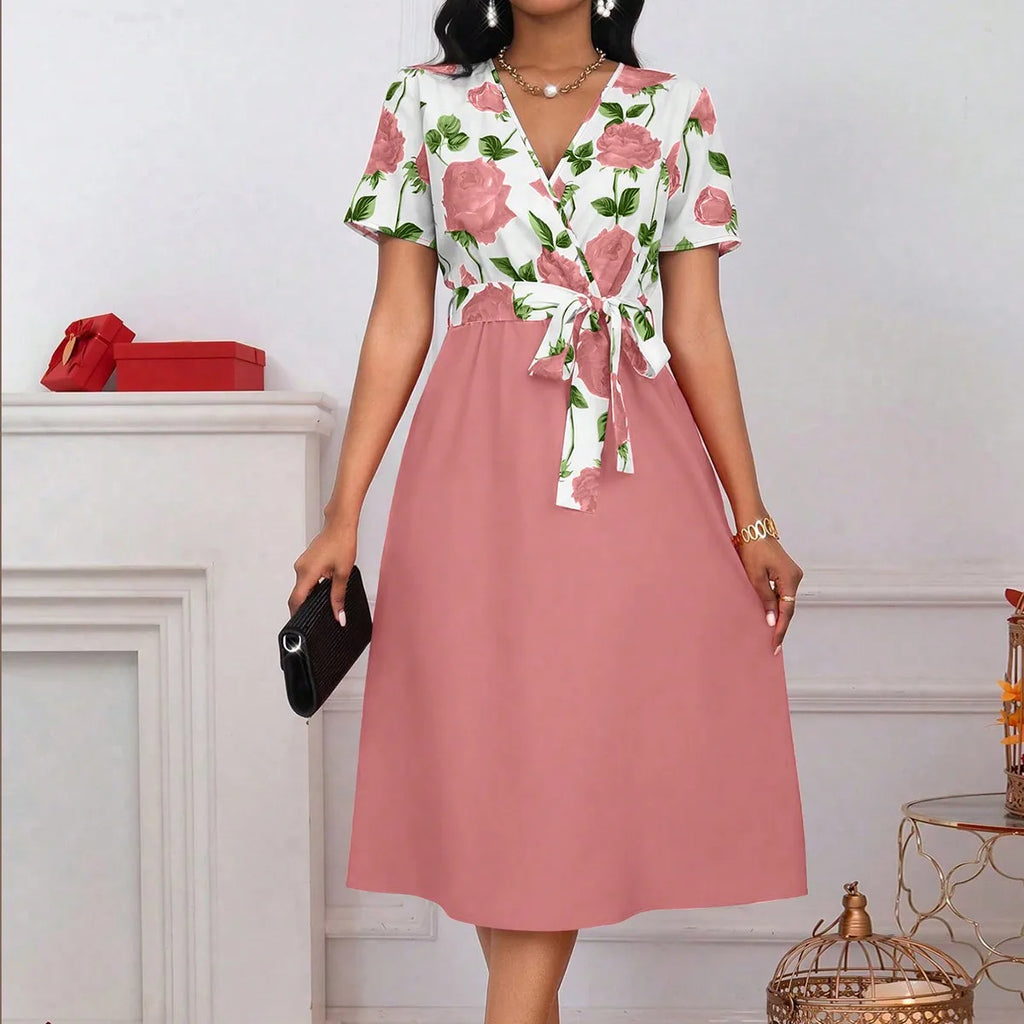 Blumenprint Midikleid mit V-Ausschnitt für Damen