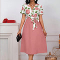 Blumenprint Midikleid mit V-Ausschnitt für Damen